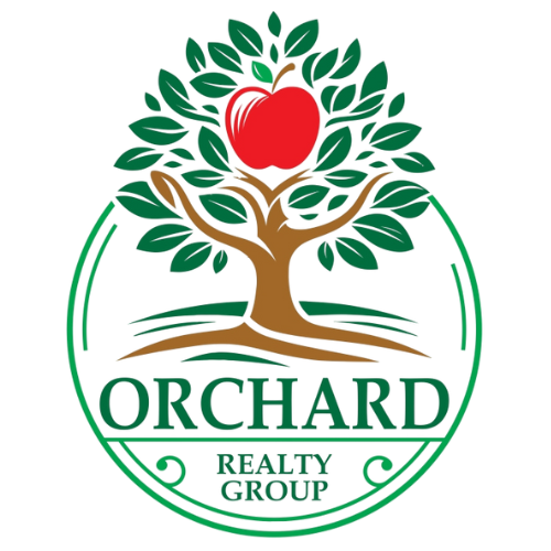 A tree with an apple at the center with "Orchard Realty Group" under the tree